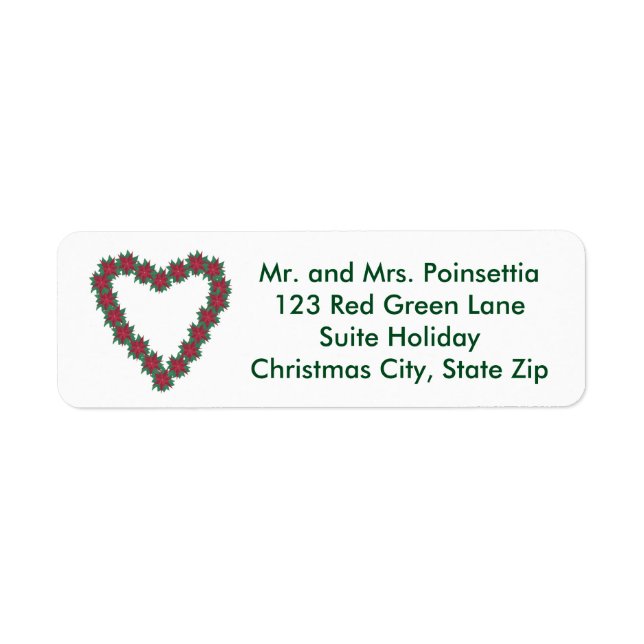 Christmas Poinsettia Heart Holiday Address Labels (Front)