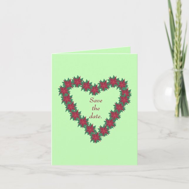 Christmas Poinsettia Heart Save the date Cards (Front)