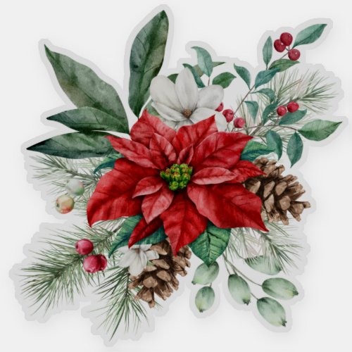 Christmas Poinsettia Holiday Bouquet Sticker