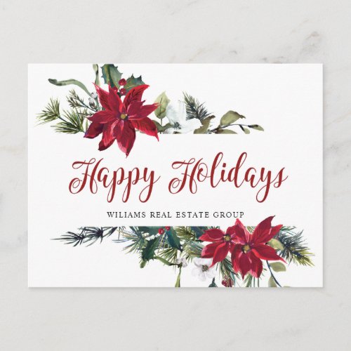 Christmas Poinsettia Holiday Corporate Greeting Postcard