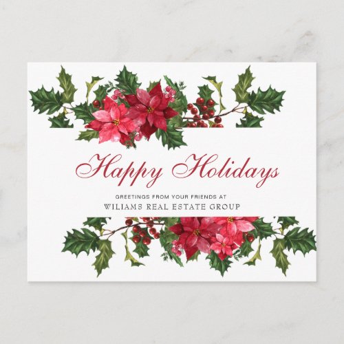 Christmas Poinsettia Holiday Corporate Greeting Postcard