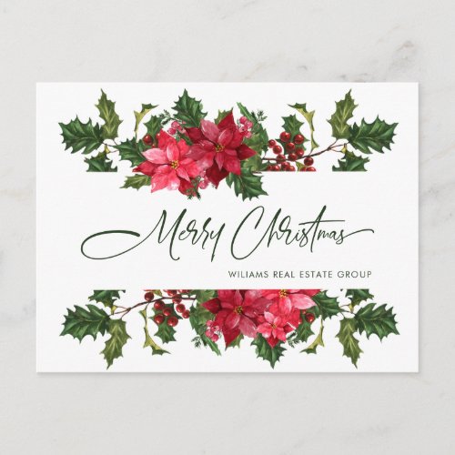 Christmas Poinsettia Holiday Corporate Greeting Postcard