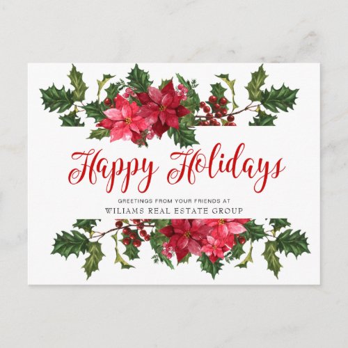 Christmas Poinsettia Holiday Corporate Greeting Postcard