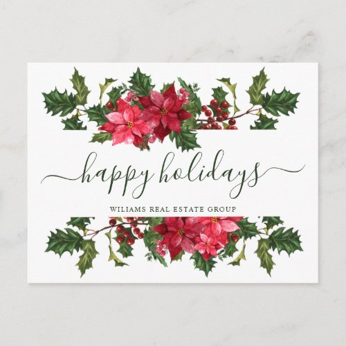 Christmas Poinsettia Holiday Corporate Greeting Postcard