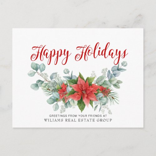 Christmas Poinsettia Holiday Corporate Greeting Postcard