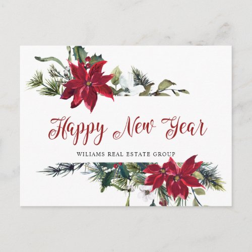 Christmas Poinsettia Holiday Corporate Greeting Postcard