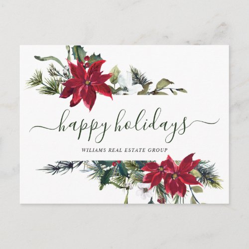 Christmas Poinsettia Holiday Corporate Greeting Postcard