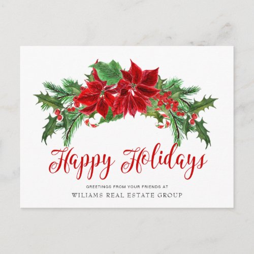 Christmas Poinsettia Holiday Corporate Greeting Postcard