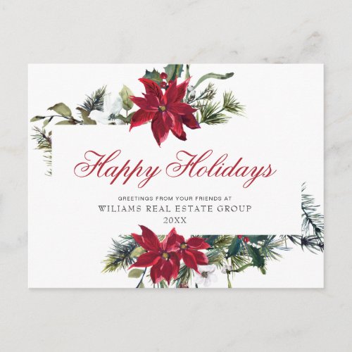 Christmas Poinsettia Holiday Corporate Greeting Postcard