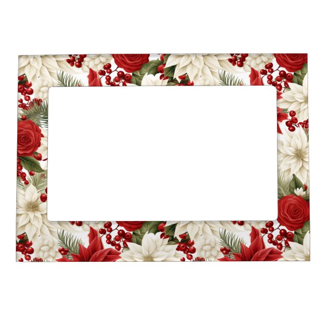 Christmas Poinsettia – Holiday Floral Design Magnetic Frame (Front)
