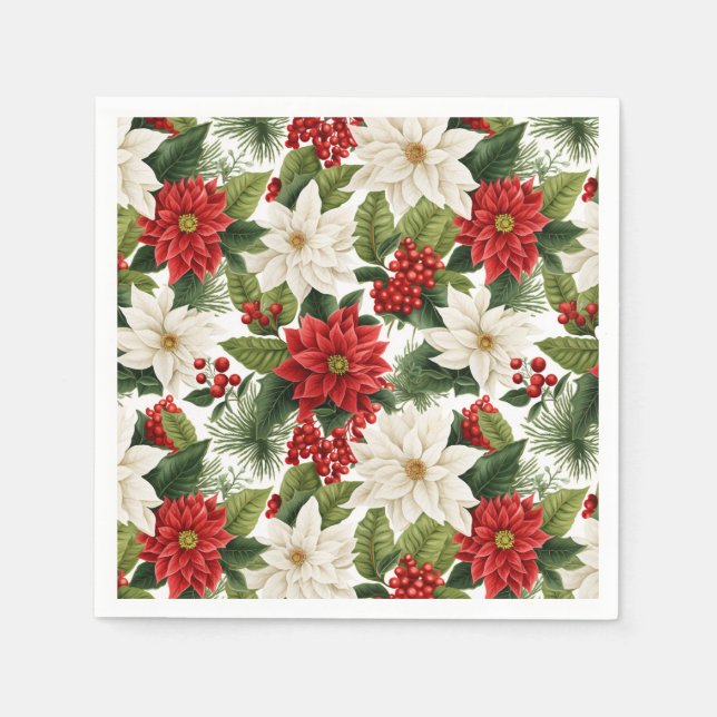 Christmas Poinsettia – Holiday Floral Design Napkins (Front)