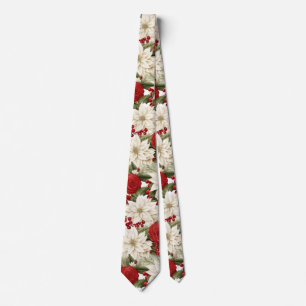 Christmas Poinsettia – Holiday Floral Design Neck Tie