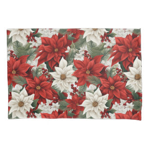Christmas Poinsettia – Holiday Floral Design Pillow Case