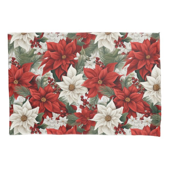 Christmas Poinsettia – Holiday Floral Design Pillow Case (Front)
