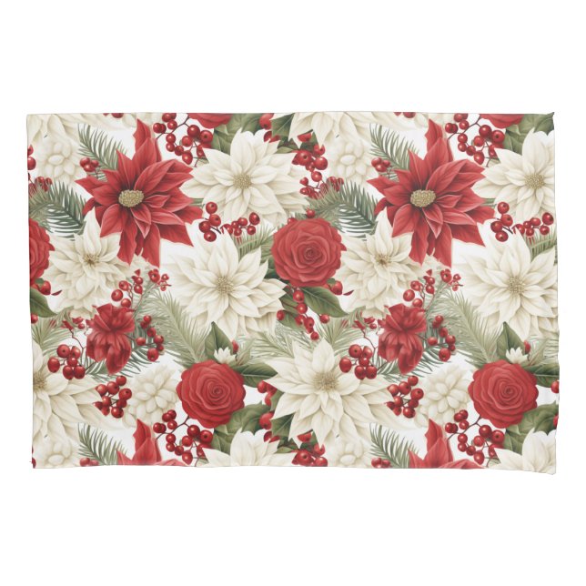 Christmas Poinsettia – Holiday Floral Design Pillow Case (Front)