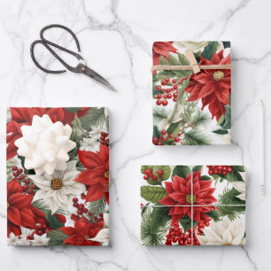 Christmas Poinsettia – Holiday Floral Design Wrapping Paper Sheets