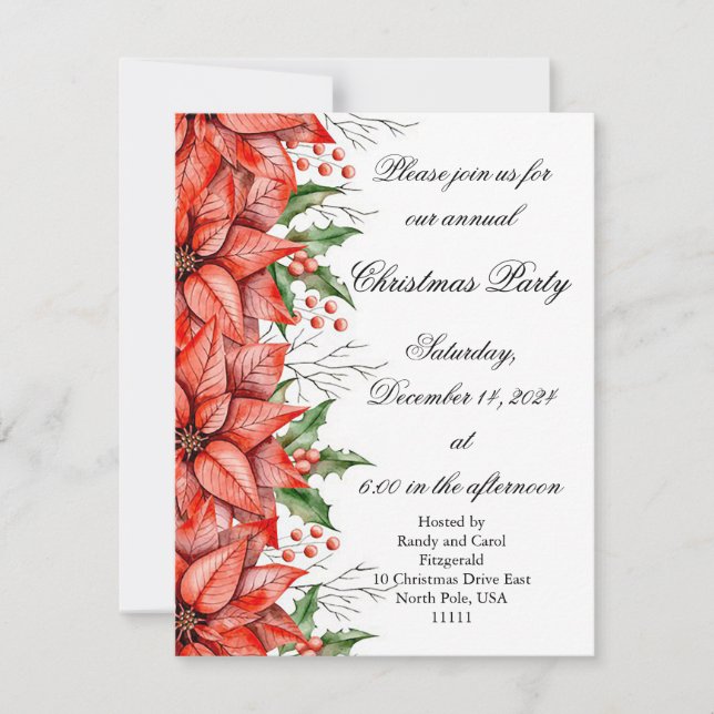 Christmas Poinsettia Holiday  Invitation (Front)