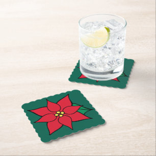 Christmas Poinsettia Holiday Paper Coasters