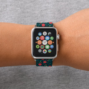 Christmas Poinsettia Holly Berries Xmas Pattern  Apple Watch Band