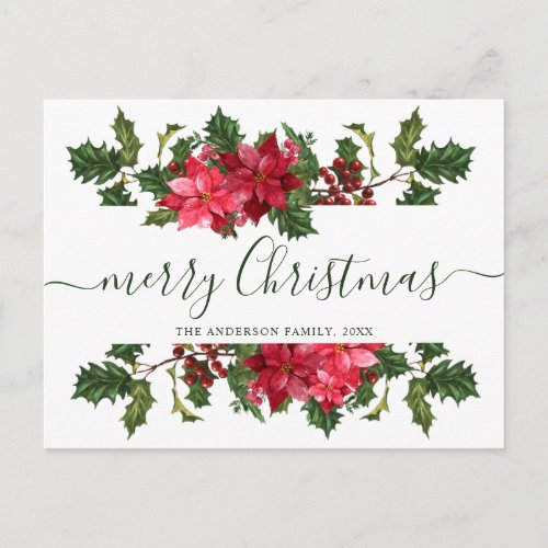 Christmas Poinsettia Holly Berry Greeting Card