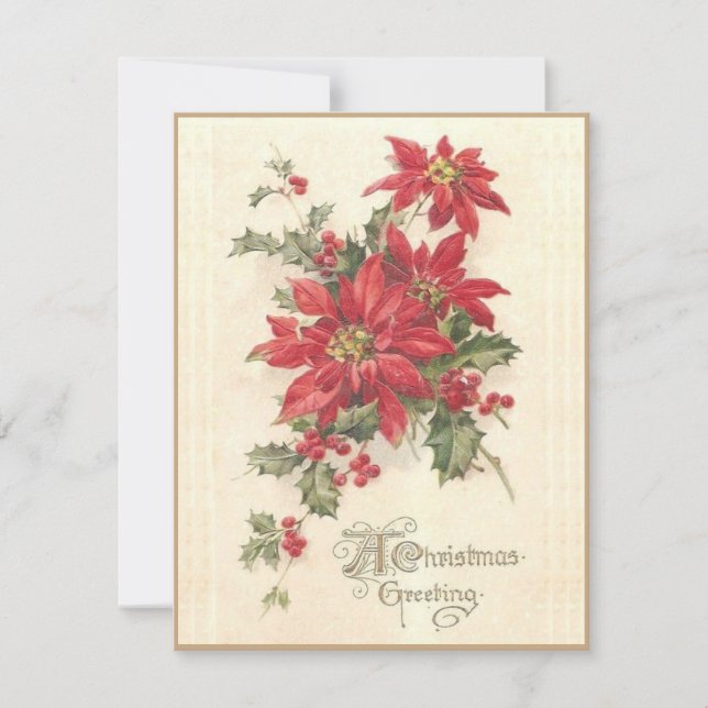 Christmas Poinsettia Holly Vintage Red Holiday (Front)