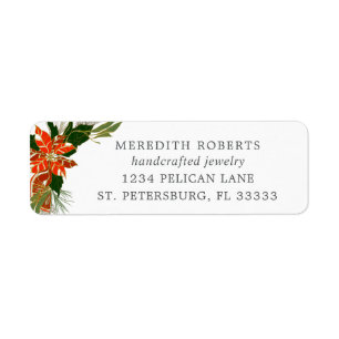 Christmas Poinsettia Jewelry Design Return Address Label