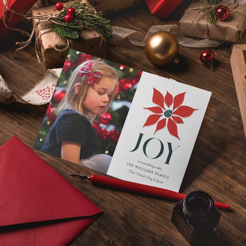 Christmas Poinsettia Joy  ADD YOUR PHOTO Holiday Card