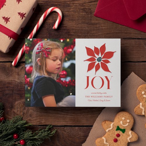 Christmas Poinsettia Joy  ADD YOUR PHOTO Holiday Card