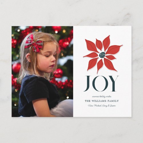Christmas Poinsettia Joy  ADD YOUR PHOTO Holiday Postcard