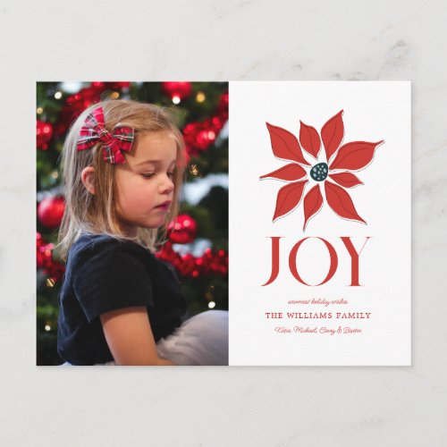 Christmas Poinsettia Joy  ADD YOUR PHOTO Holiday Postcard