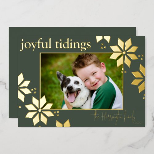 Christmas Poinsettia Joyful Tidings Family Photo Foil Holiday Card