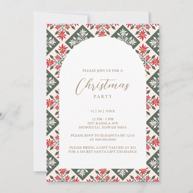 Christmas Poinsettia Kapa Invitation (Front)