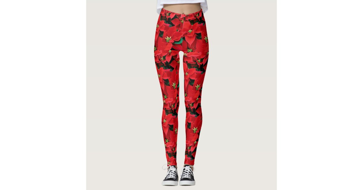  Christmas Poinsettia Yoga Pants For Women Tummy