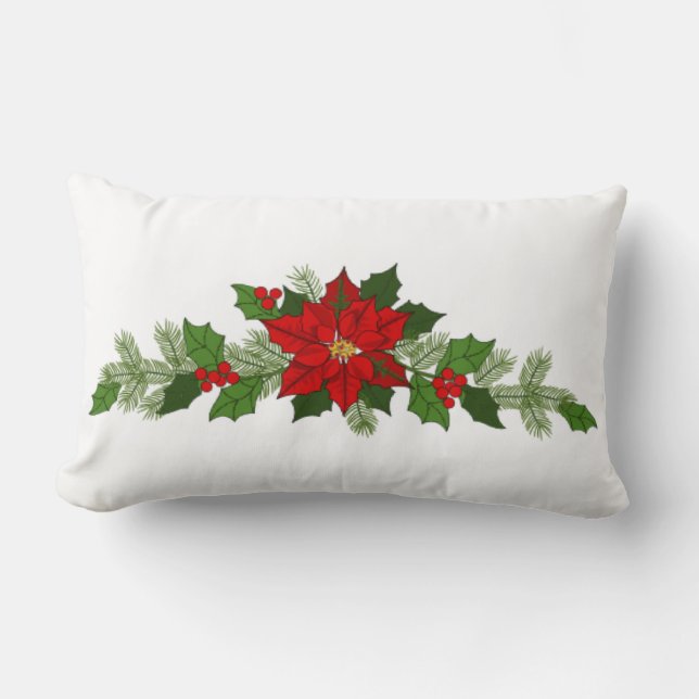 Christmas Poinsettia Lumbar Pillow (Front)