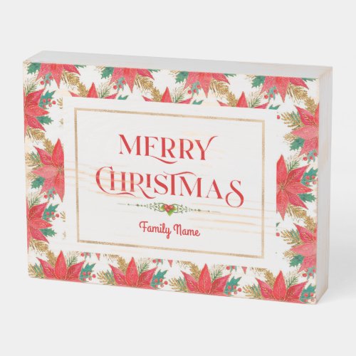 Christmas Poinsettia Merry Christmas typography  Wooden Box Sign