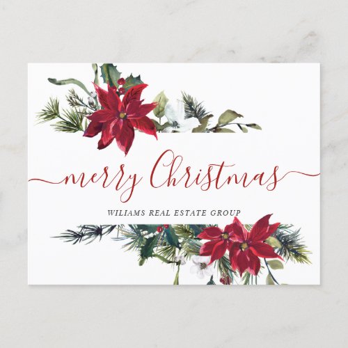 Christmas Poinsettia Mistletoe Corporate Greeting Holiday Postcard
