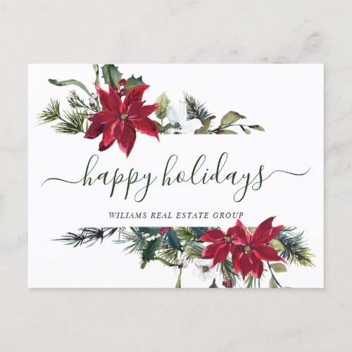 Christmas Poinsettia Mistletoe Corporate Greeting  Holiday Postcard