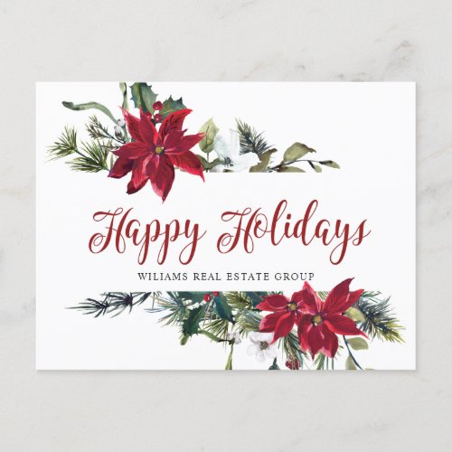 Christmas Poinsettia Mistletoe Corporate Greeting Holiday Postcard