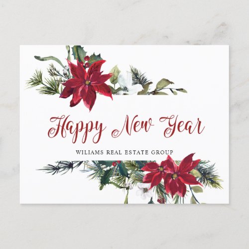 Christmas Poinsettia Mistletoe Corporate Greeting  Holiday Postcard