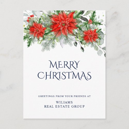 Christmas Poinsettia Mistletoe Corporate Greeting Postcard