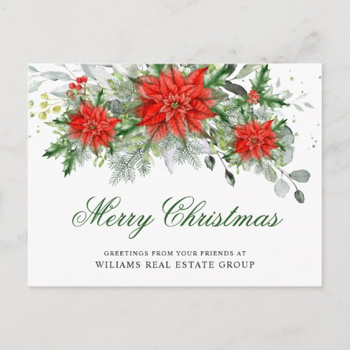 Christmas Poinsettia Mistletoe Corporate Greeting Postcard