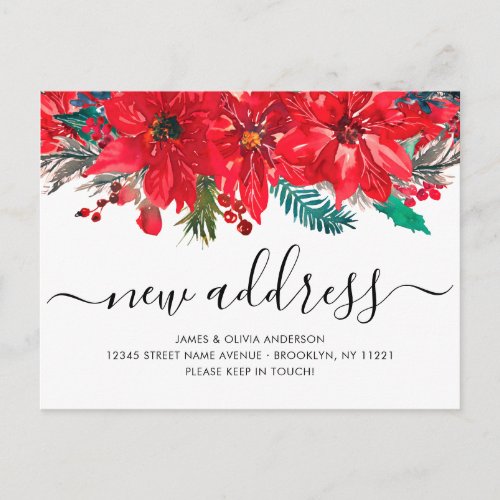 Christmas Poinsettia New Address Holiday Moving Announcement Postcard