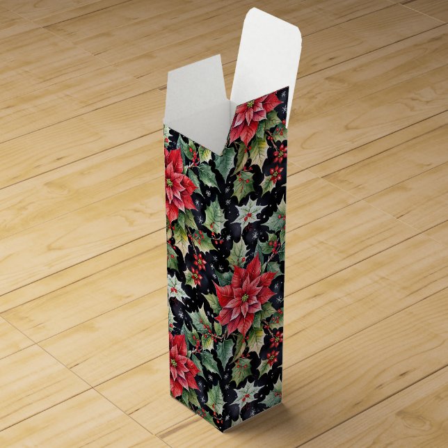 Christmas Poinsettia on Black Wine Box (Opened)