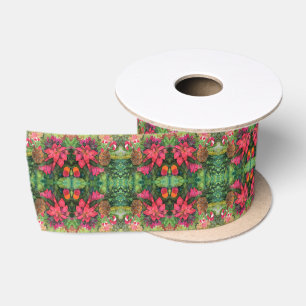 Christmas Poinsettia Original Watercolor Painting Satin Ribbon