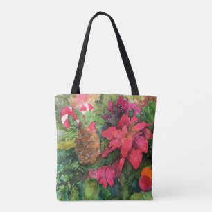 Christmas Poinsettia Original Watercolor Painting Tote Bag