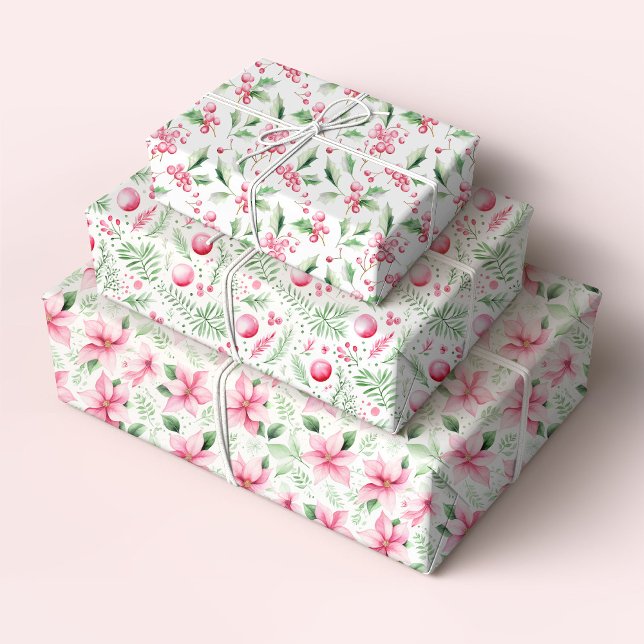 Christmas Poinsettia, Ornaments and Holly Wrapping Paper Sheets (Creator Uploaded)
