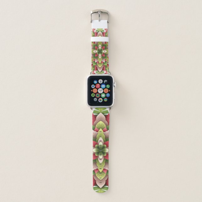 Christmas Poinsettia Palm Leaves Mandala Apple Watch Band (Front)