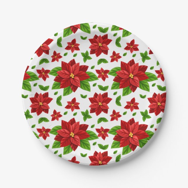Christmas Poinsettia Paper Plate (Front)
