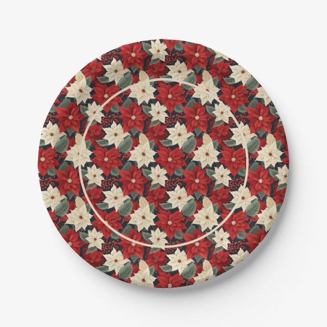 Christmas Poinsettia Paper Plates (Front)