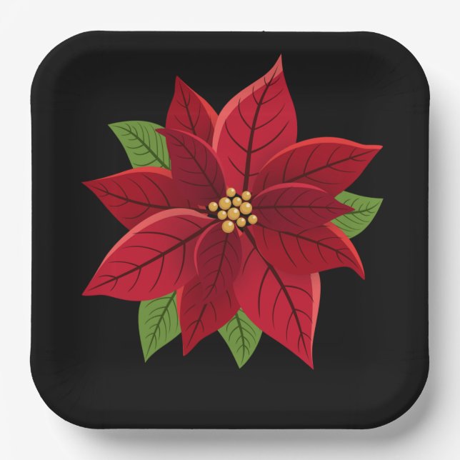 Christmas Poinsettia  Paper Plates (Front)